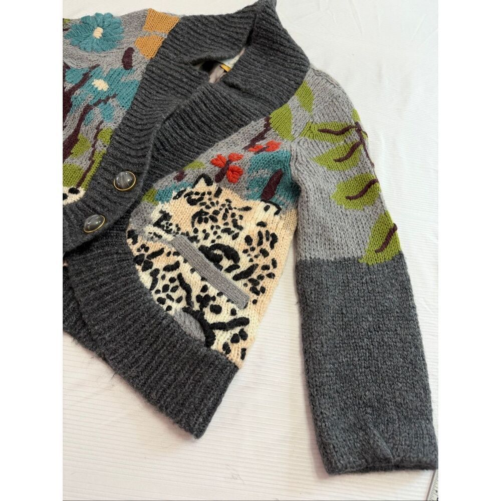 Leifsdottir Anthropologie Embroidered Monkey Jungle Sweater Cardigan Size Medium - Picture 5 of 13